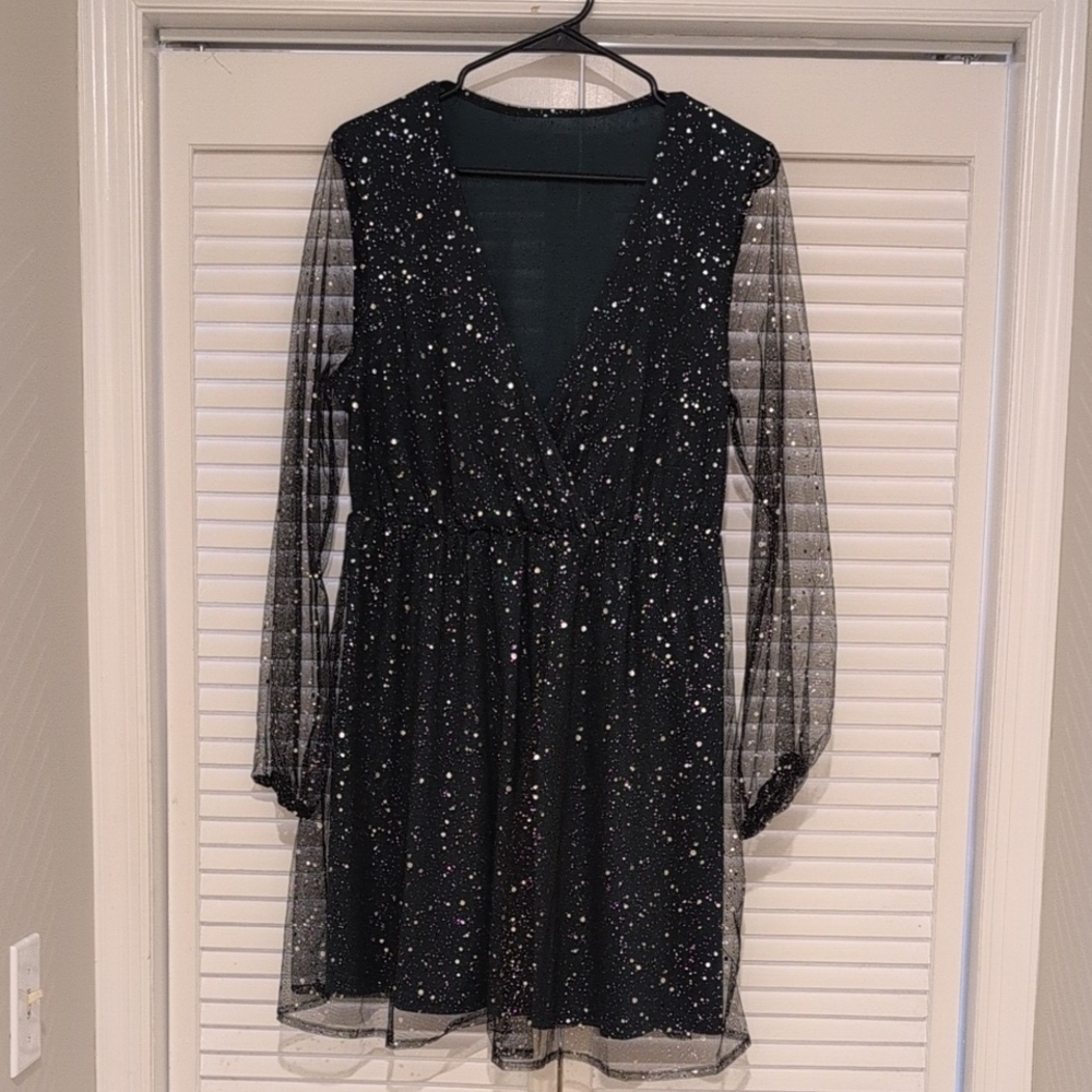 Emerald Green Sparkly Mesh Dress